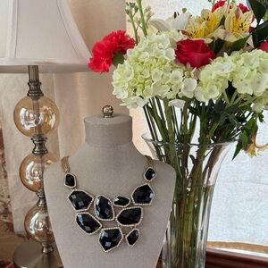 Amrita Singh Black, Gold and Crystal Statement Necklace : Rare!